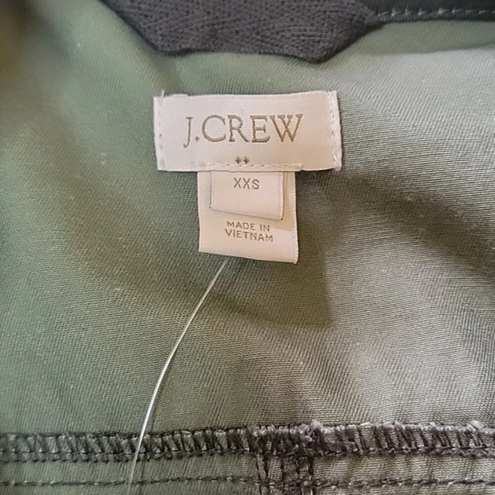 J.CREW Army‎ Green Gold Snap Full Zip Lightweight Field Barn Preppy Jacket XXS
